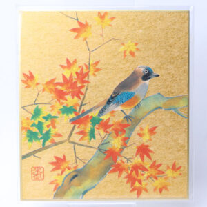 小色紙 紅葉に花鳥